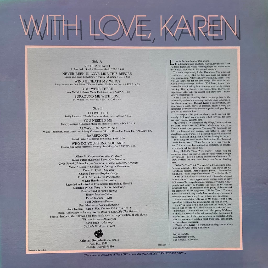 Karen Kaleolani Keawehawai'i - With Love, Karen