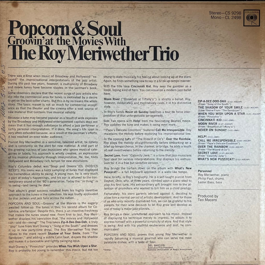 The Roy Meriwether Trio - Popcorn & Soul