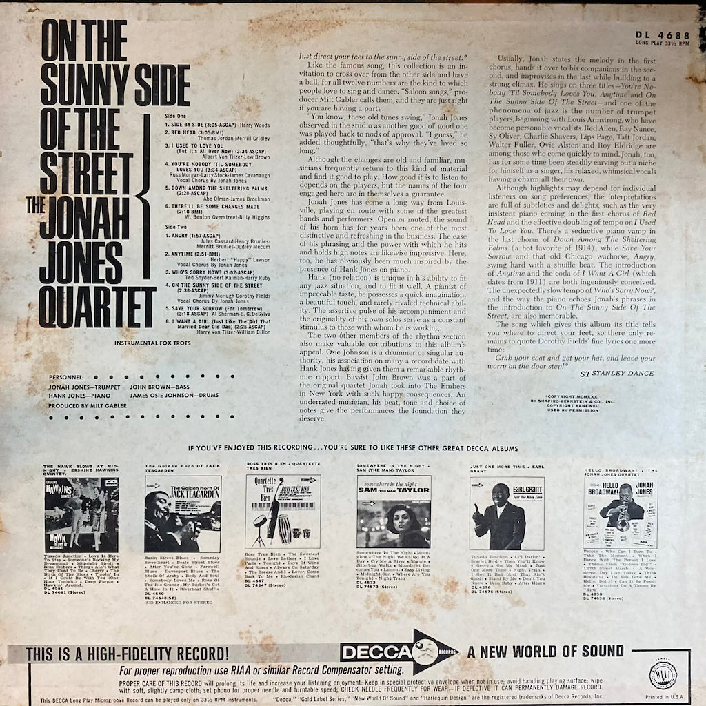 The Jonah Jones Quartet - On The Sunny Side of The Street