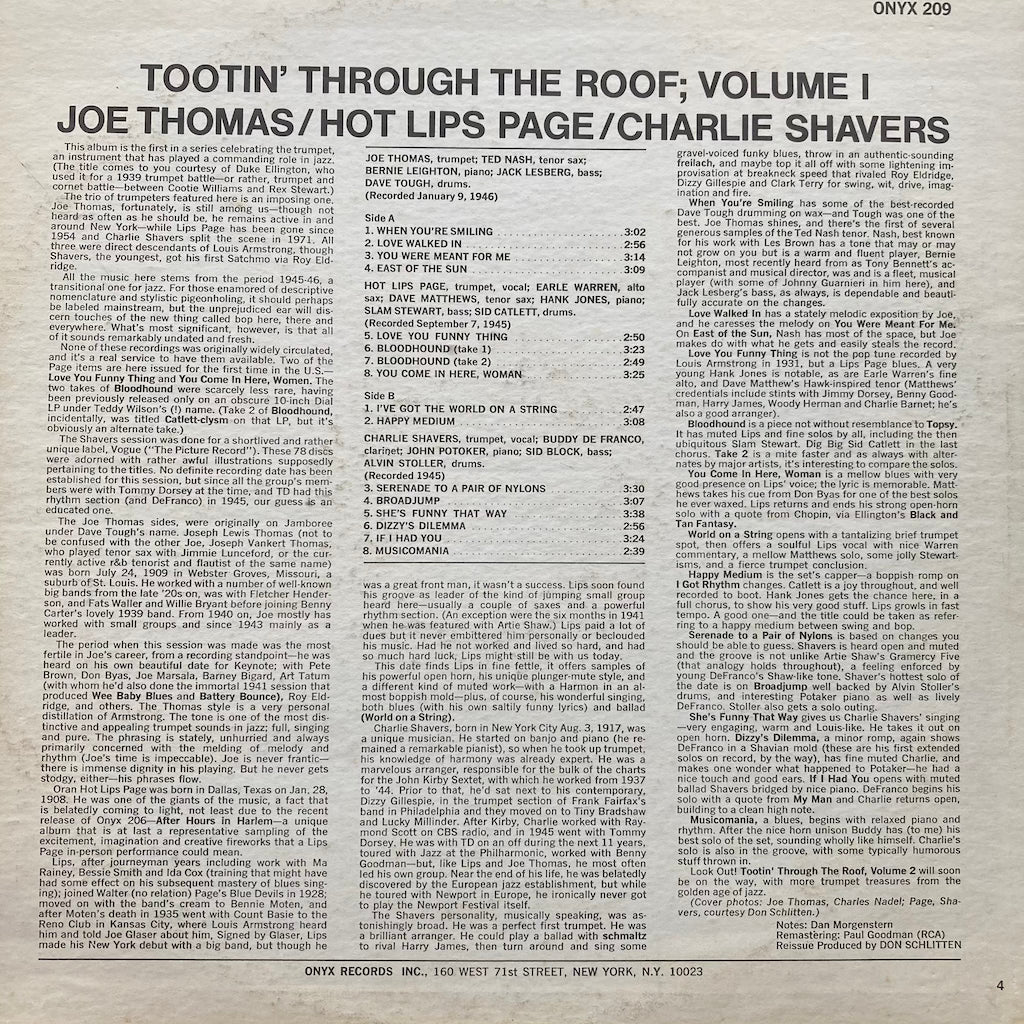 Joe Thomas/Hot Lips Page/ Charlie Shavers - Tootin' Through The Roof: Volume I