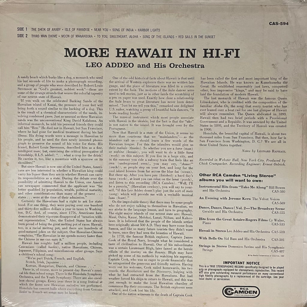 Leo Addeo and His Orchestra - More Hawaii in Hi-Fi